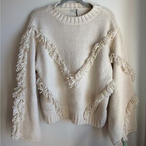 H&M Cream Sweater with Fringe Accents
